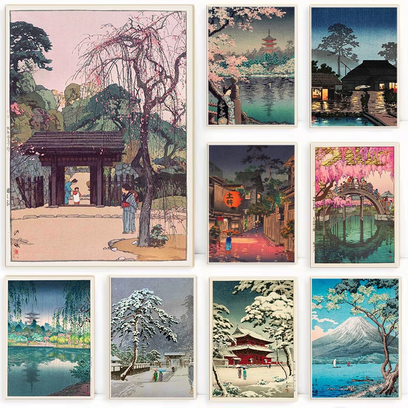 Watercolor Poster Print - 레트로 우키요에 전통 일본 포스터 도쿄