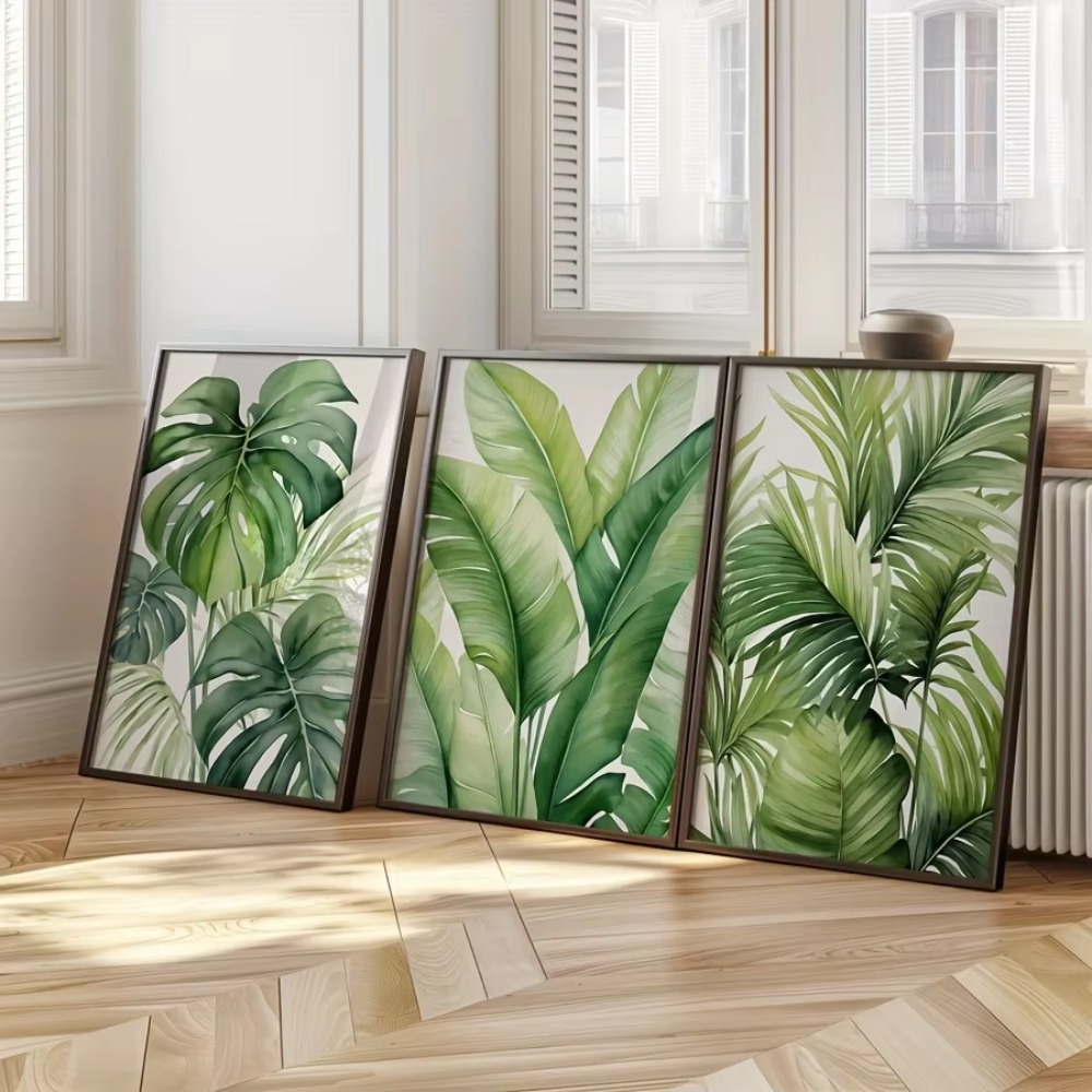 Watercolor Poster Print - 1/3PCS 프레임리스, 열대 수채화 잎 프린트,