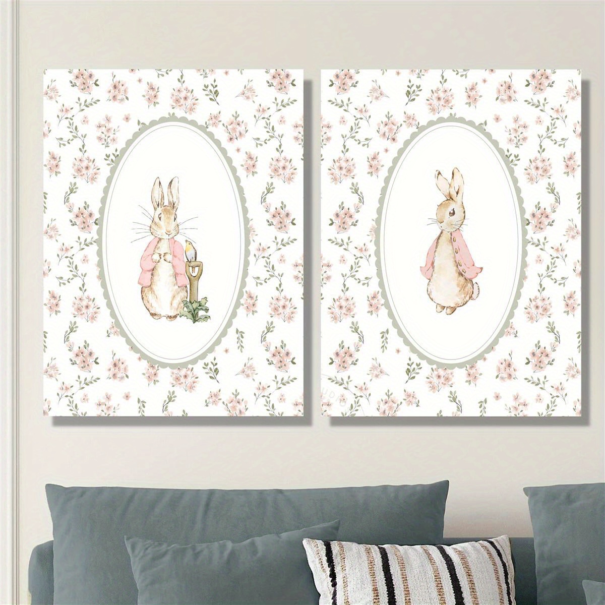 Home Decor Design Interior - 2pcs 레트로 부활절 토끼 캔버스 인쇄