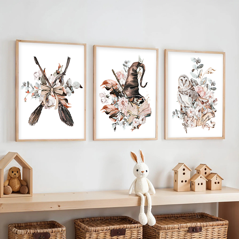 Watercolor Poster Print - 해리포터 아트 프린트 꽃무늬 마법 포스터