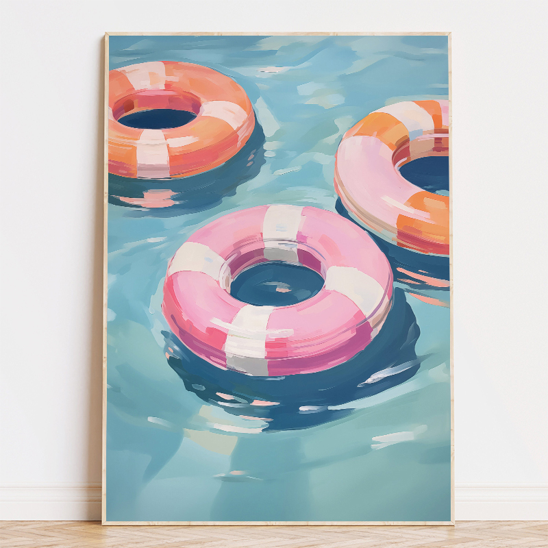 다채로운 풀 플로트 구명부표 야자수 그림 포스터 캔버스 - Floating Shelves 리뷰 및 가격