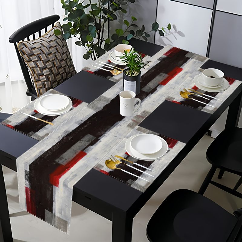 현대 미술풍 대비되는 추상 테이블 러너 플레이스매트 세 - Linen Table Runner 리뷰 및 가격