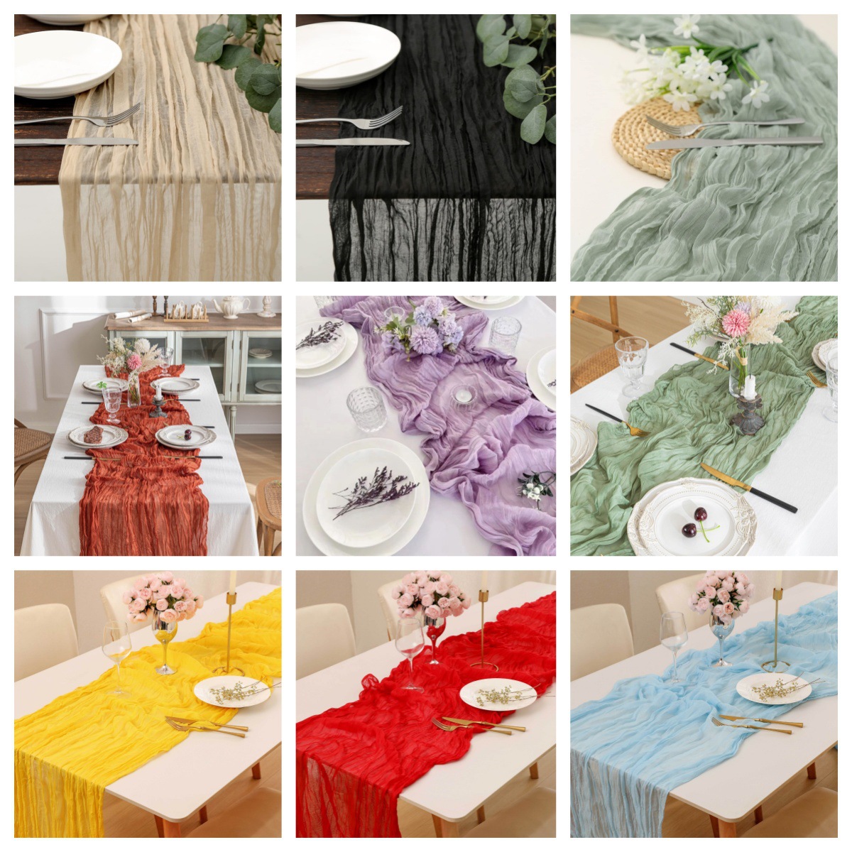 보헤미안 스타일 거즈 테이블 러너, 주름진 치즈클로스  - Linen Table Runner 리뷰 및 가격