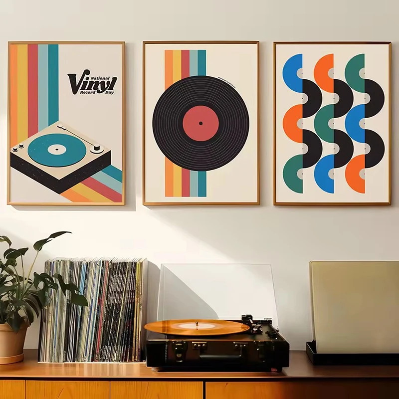 미드 센추리 비닐 레코드 캔버스 벽 아트 프린트, 거실 - Home Decor Design Interior 리뷰 및 가격