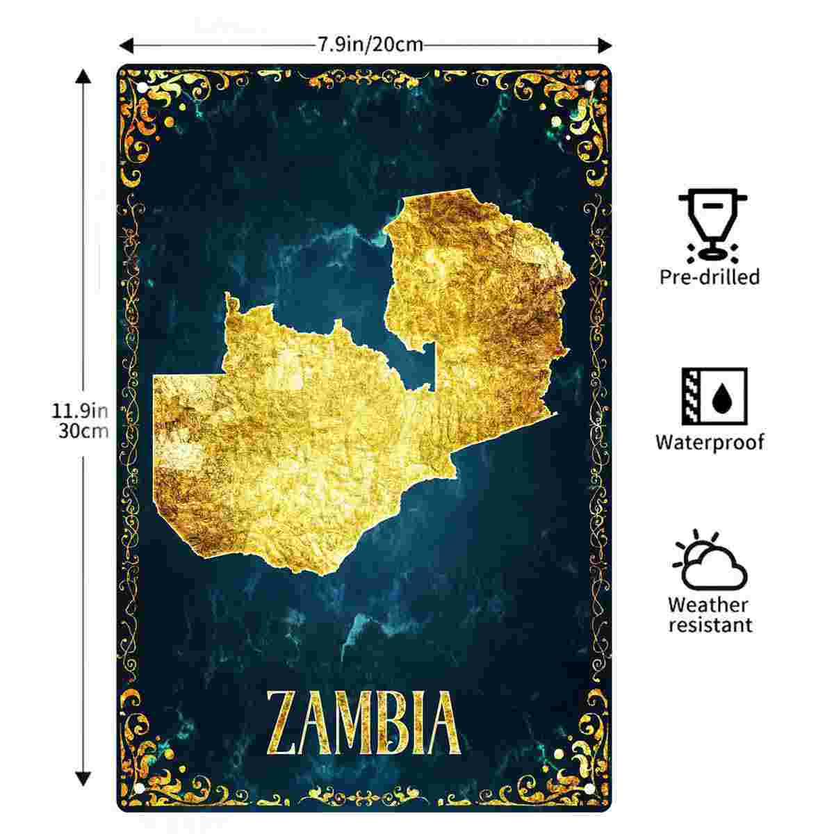 2D 평면 1개 세트 잠비아 금박 지도 장식 벽걸이 장 - Home Decor Zambia 리뷰 및 가격