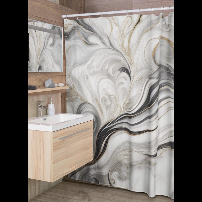 고급 대리석 석재 환상 샤워 커튼 - 71x74인치,  - Home Decor Expo 리뷰 및 가격