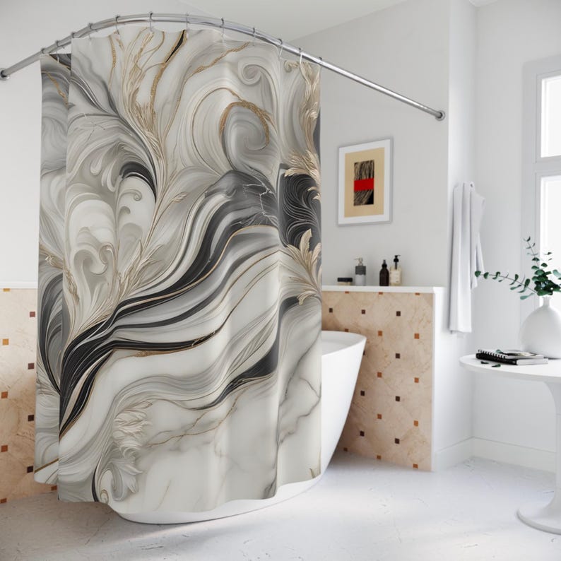고급 대리석 석재 환상 샤워 커튼 - 71x74인치,  - Home Decor Expo 리뷰 및 가격
