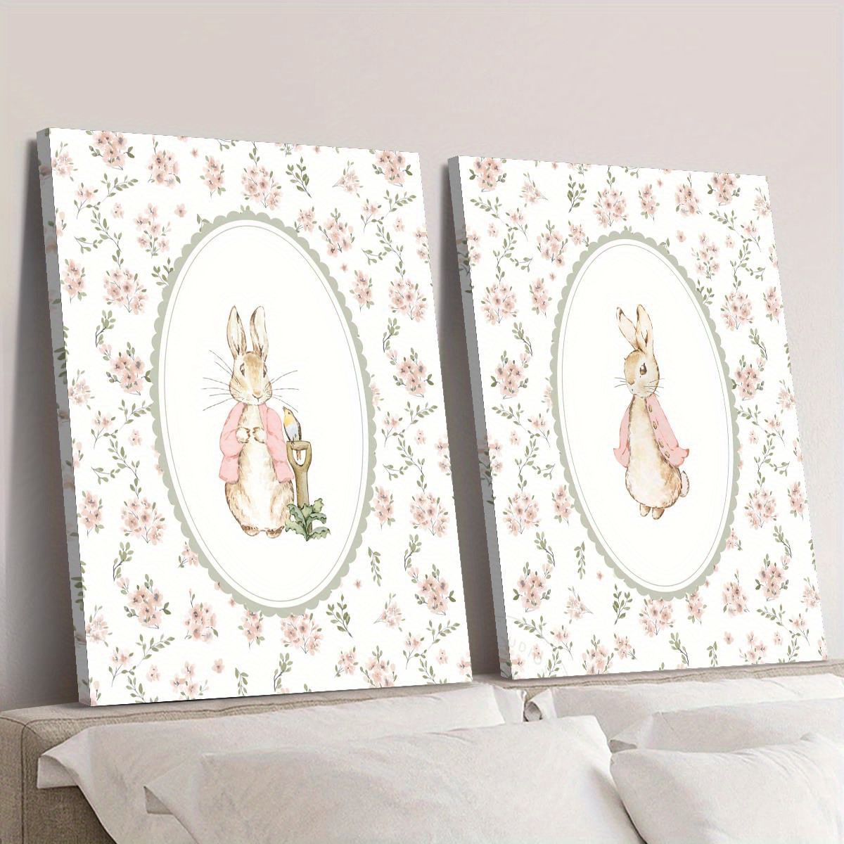 2pcs 레트로 부활절 토끼 캔버스 인쇄 아트, 프레임 - Home Decor Design Interior 리뷰 및 가격