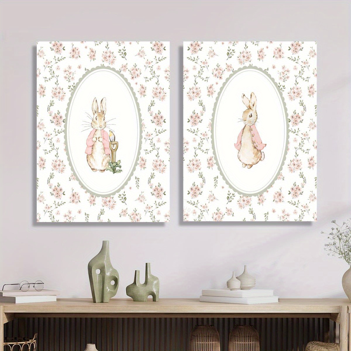 2pcs 레트로 부활절 토끼 캔버스 인쇄 아트, 프레임 - Home Decor Design Interior 리뷰 및 가격