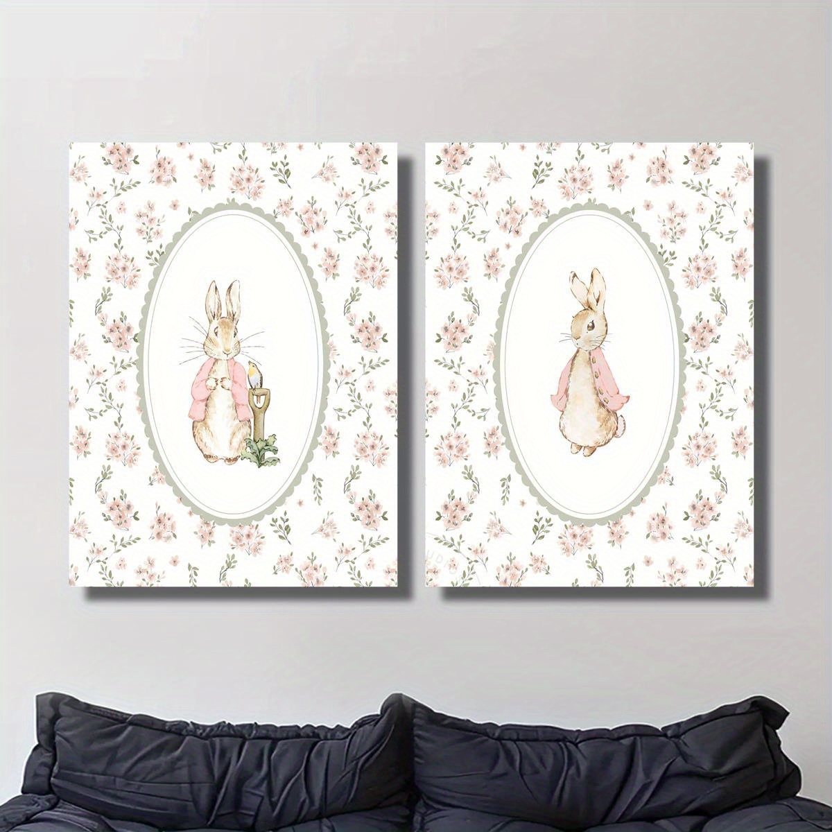 2pcs 레트로 부활절 토끼 캔버스 인쇄 아트, 프레임 - Home Decor Design Interior 리뷰 및 가격