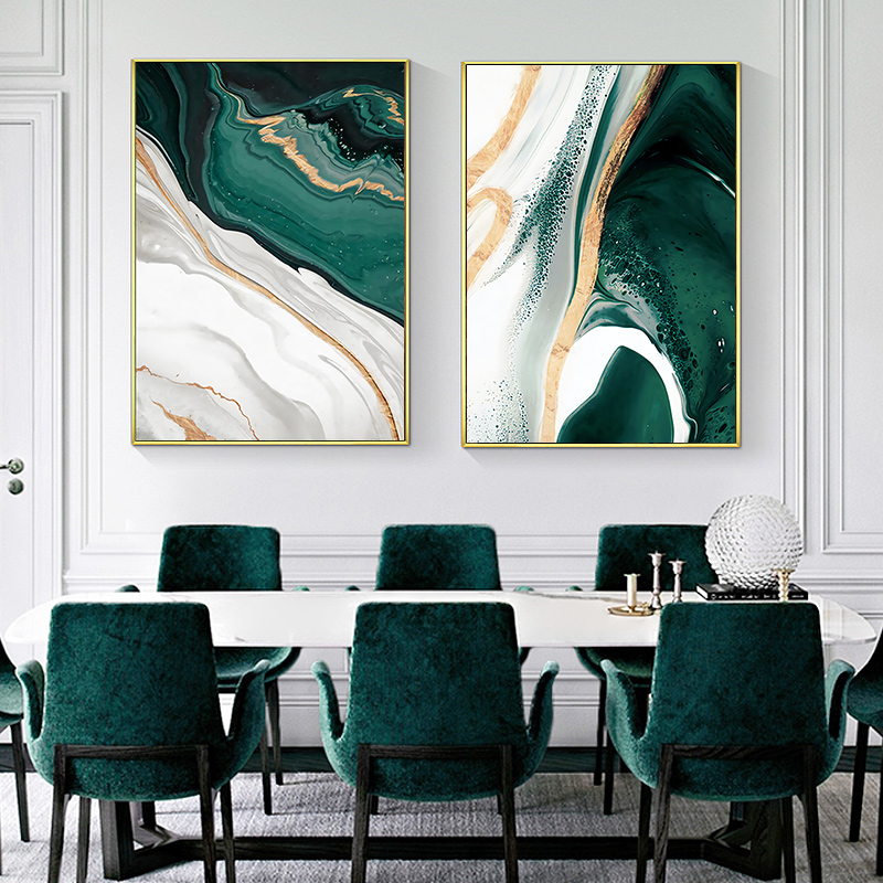 1pc 프레임리스, 현대적인 대리석 추상 녹색 라인 골 - Abstract Oil Painting 리뷰 및 가격