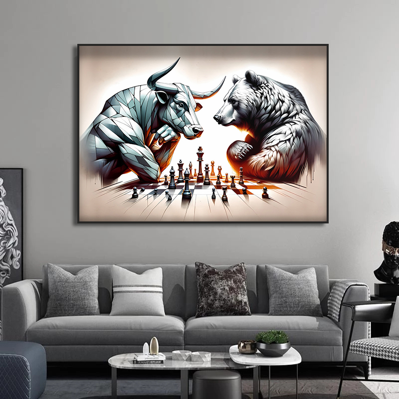 황소와 곰 놀이 체스 벽 아트 캔버스 그림, 사무실 장 - Home Decor Exchange 리뷰 및 가격