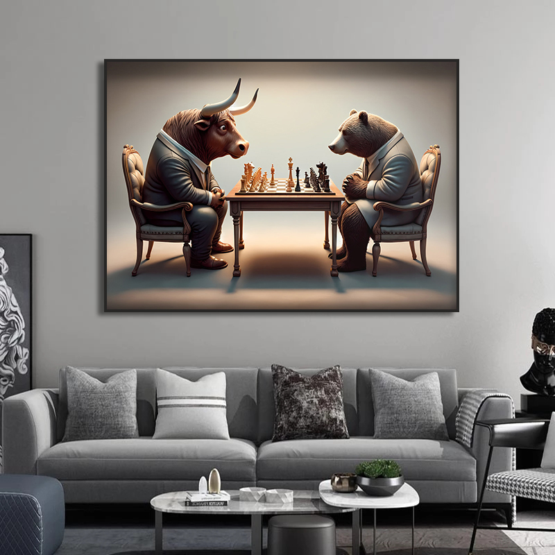 황소와 곰 놀이 체스 벽 아트 캔버스 그림, 사무실 장 - Home Decor Exchange 리뷰 및 가격