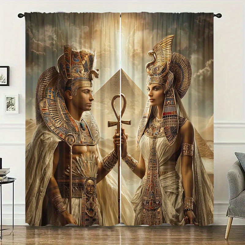 이집트의 왕과 왕비 커튼 피라미드 배경 아트 프린트 창 - Home Decor Egypt 리뷰 및 가격