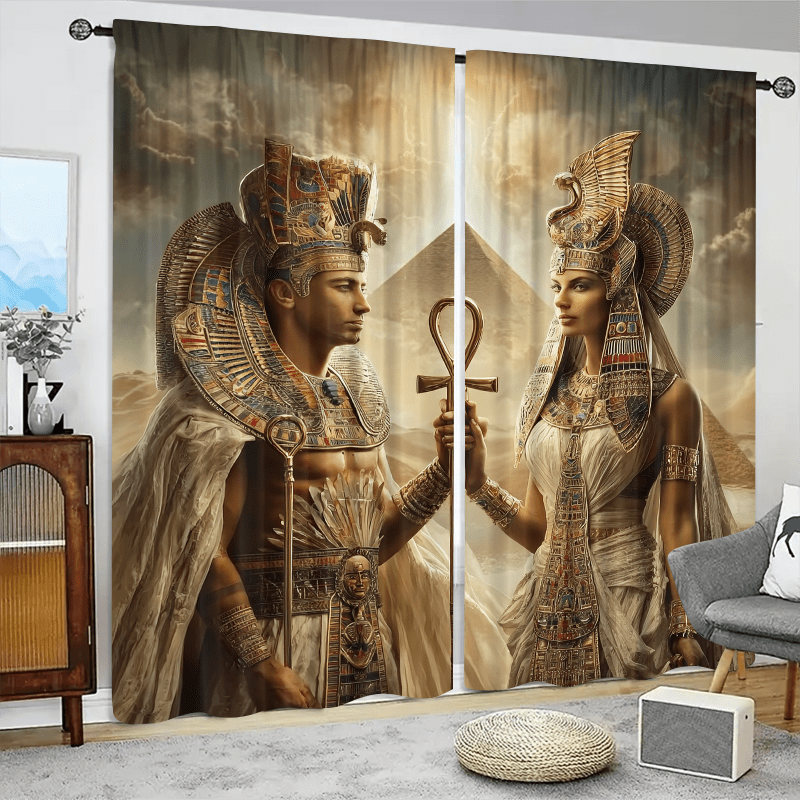이집트의 왕과 왕비 커튼 피라미드 배경 아트 프린트 창 - Home Decor Egypt 리뷰 및 가격