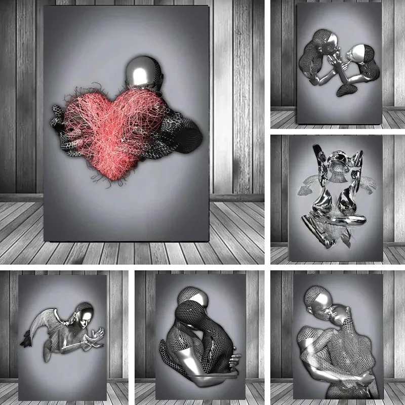 금속 피규어 조각상 아트 캔버스 그림 낭만적인 추상 포 - Home Decor Design Interior 리뷰 및 가격